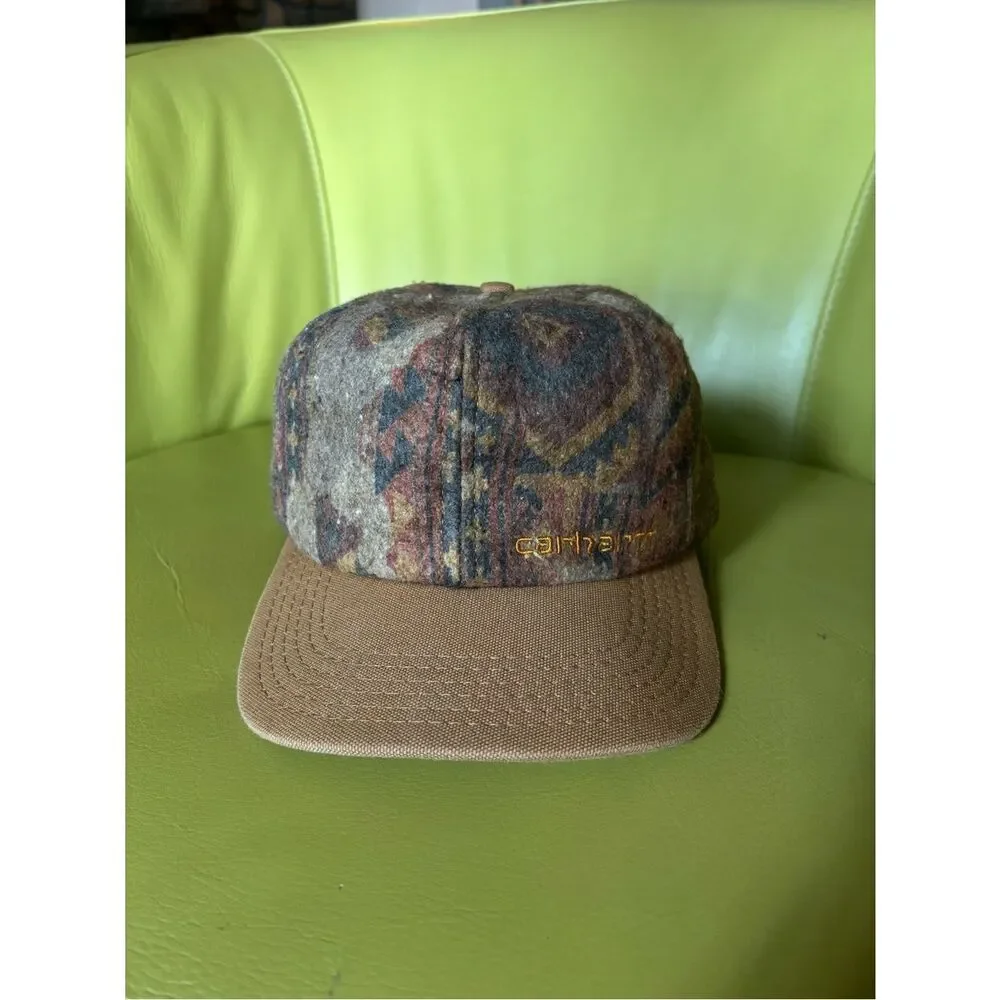 Vintage Carhartt Aztec Wool Snapback Hat Brown Duck Canvas Brim USA Made